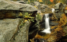 Cachoeira, rochas, outono HD Papéis de Parede