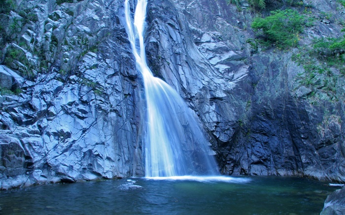 Cachoeira, rochas, lagoa, Hokkaido, Japão Papéis de Parede, imagem