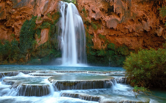 Cachoeiras, rochas, precipício, lago, riacho Papéis de Parede, imagem
