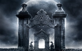 Bruxas castelo portão, lua, design criativo HD Papéis de Parede