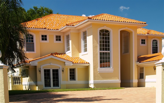 villa estilo de cor amarela Papéis de Parede, imagem