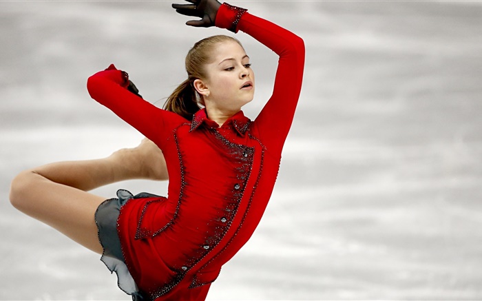 Julia Lipnitskaia, patinagem artística, vestido vermelho Papéis de Parede, imagem