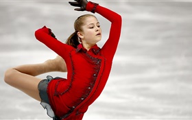 Julia Lipnitskaia, patinagem artística, vestido vermelho HD Papéis de Parede