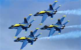 Anjos azuis de vôo de aeronaves no céu HD Papéis de Parede