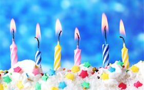 Feliz aniversário, bolo, velas, creme, fogo HD Papéis de Parede