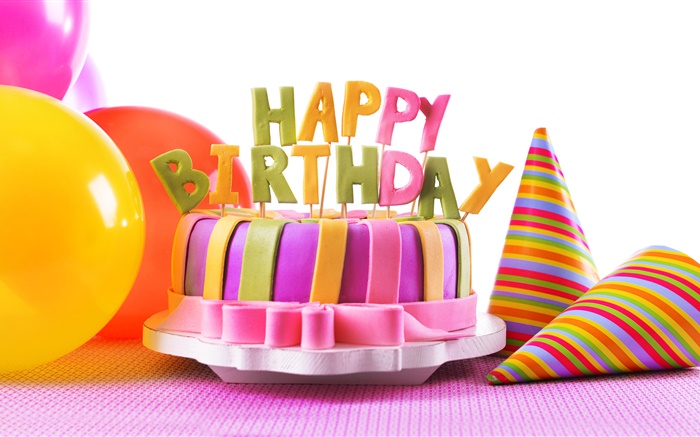 bolo Feliz aniversário, decoração, alimentos doces, balões Papéis de Parede, imagem