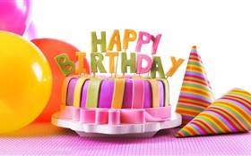 bolo Feliz aniversário, decoração, alimentos doces, balões HD Papéis de Parede