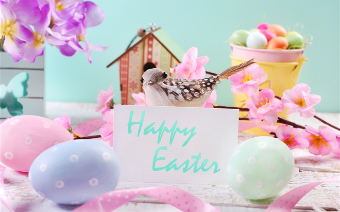 Happy Easter, flores, ovos, decoração, primavera Papéis de Parede, imagem