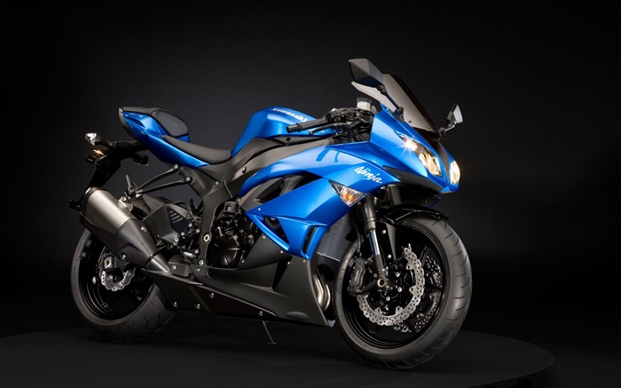 Kawasaki Ninja ZX-6R motocicleta, azul e preto Papéis de Parede, imagem