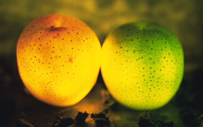 frutas luz, maçãs verdes e alaranjados Papéis de Parede, imagem