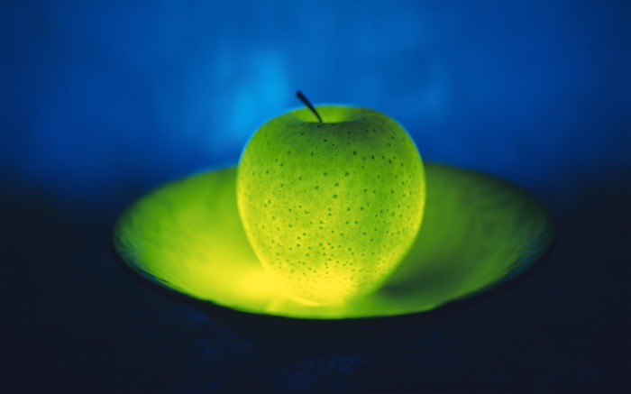 frutas luz, maçã verde no prato Papéis de Parede, imagem
