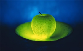frutas luz, maçã verde no prato HD Papéis de Parede