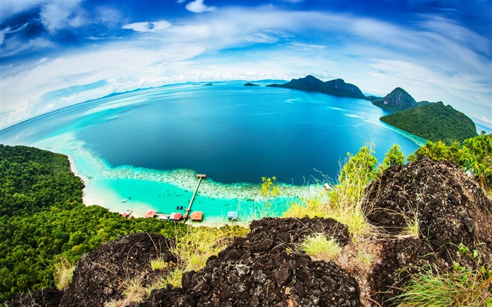 Malásia, Bohey Dulang Island, trópicos mar, costa, praia Papéis de Parede, imagem