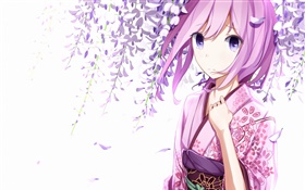Megurine Luka, menina quimono, anime, flores HD Papéis de Parede