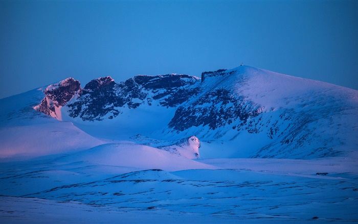 Montanhas, inverno, neve, estilo azul, crepúsculo Papéis de Parede, imagem