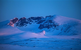 Montanhas, inverno, neve, estilo azul, crepúsculo HD Papéis de Parede