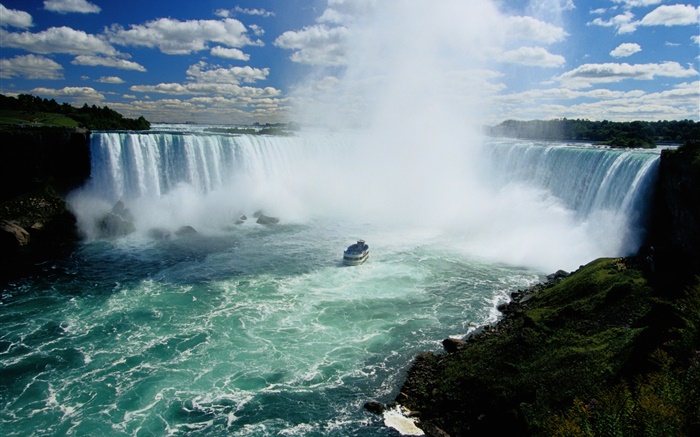 Niagara Falls, cachoeiras, Canadá, barco, nuvens Papéis de Parede, imagem
