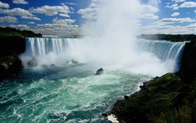 Niagara Falls, cachoeiras, Canadá, barco, nuvens