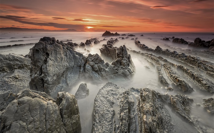 Oceano, costa, rochas, amanhecer Papéis de Parede, imagem