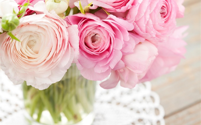 ranúnculo rosa, buquê, flores Papéis de Parede, imagem