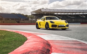 Porsche Cayman GT4 vista frontal supercar amarelo HD Papéis de Parede