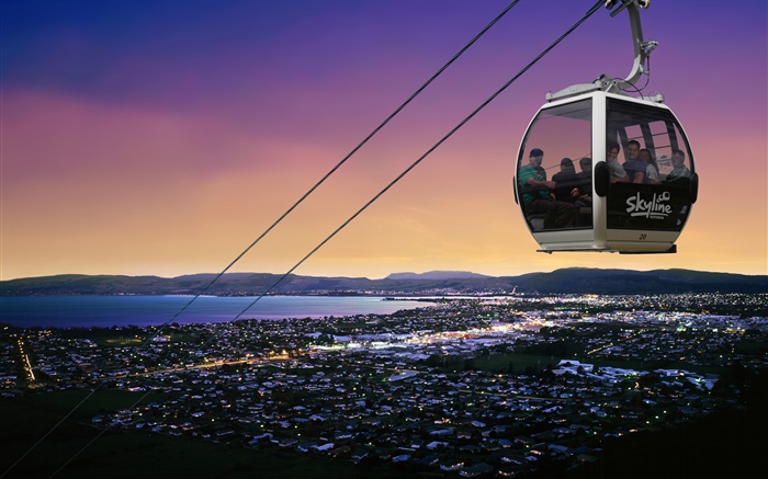 Queenstown, Nova Zelândia, teleférico, crepúsculo, mar Papéis de Parede, imagem