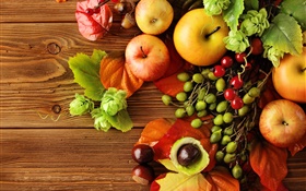 Ainda vida, colheita, fruta, maçãs, bagas, outono