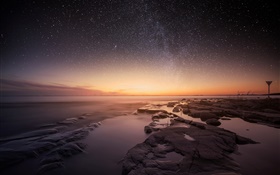 Suécia, Karlstad, Vanern, lago, noite, nivelamento, por do sol, estrelas HD Papéis de Parede
