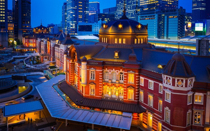 Tóquio, Marunouchi, Japão, noite cidade, edifícios Papéis de Parede, imagem
