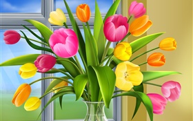 Tulipas, flores, cores, vaso, imagens de arte HD Papéis de Parede