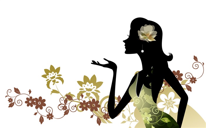 Vector menina, forma, flores, fundo branco Papéis de Parede, imagem