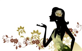 Vector menina, forma, flores, fundo branco HD Papéis de Parede