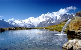 Alpes, lago, nuvens, céu azul HD Papéis de Parede