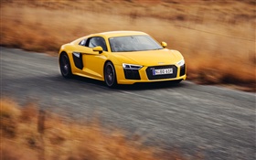 Audi R8 V10 supercar amarela alta velocidade