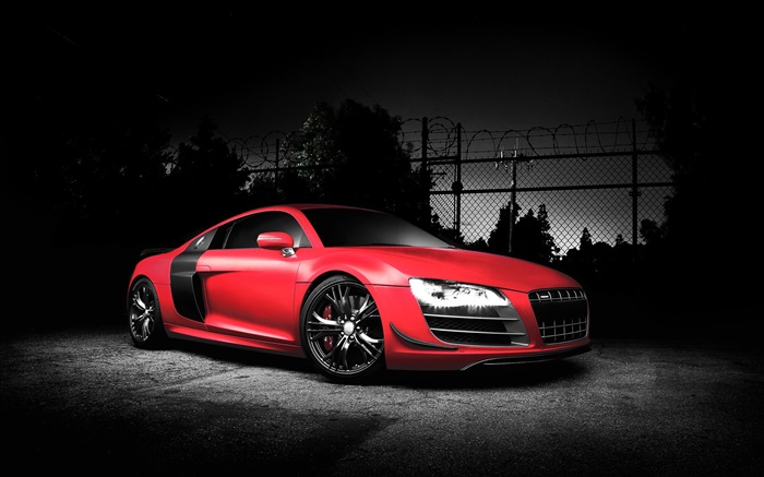 Audi R8 carro esporte, cor vermelha, noite Papéis de Parede, imagem