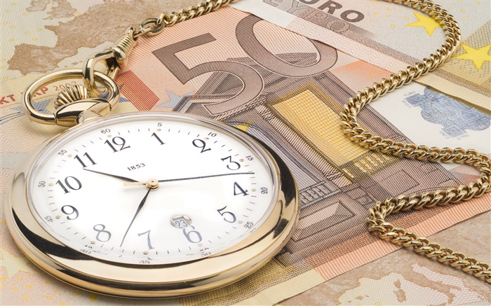 Relógio e moeda Euro Papéis de Parede, imagem