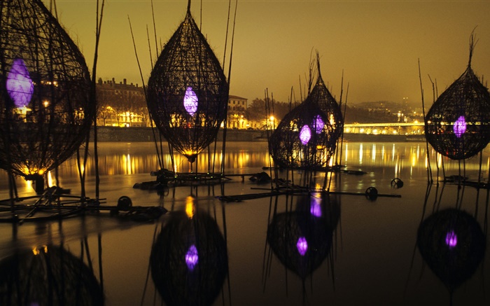 Festival de luzes, rio, França, Lyon Papéis de Parede, imagem