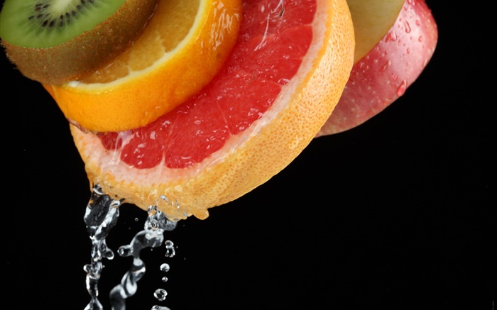 Fatia da fruta, maçã, kiwi, laranja, água Papéis de Parede, imagem
