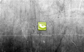 logotipo verde, fundo cinzento, design criativo HD Papéis de Parede