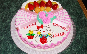 Feliz bolo de aniversário, aumentou, gatinho HD Papéis de Parede
