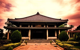Japão, templo, nuvens, crepúsculo HD Papéis de Parede