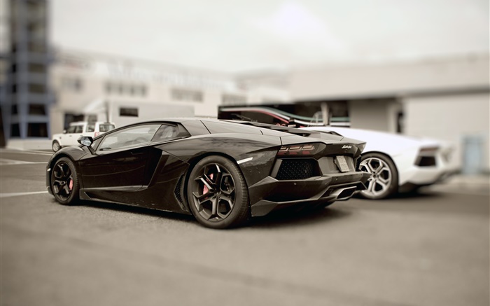 Lamborghini Aventador supercar preto no estacionamento Papéis de Parede, imagem