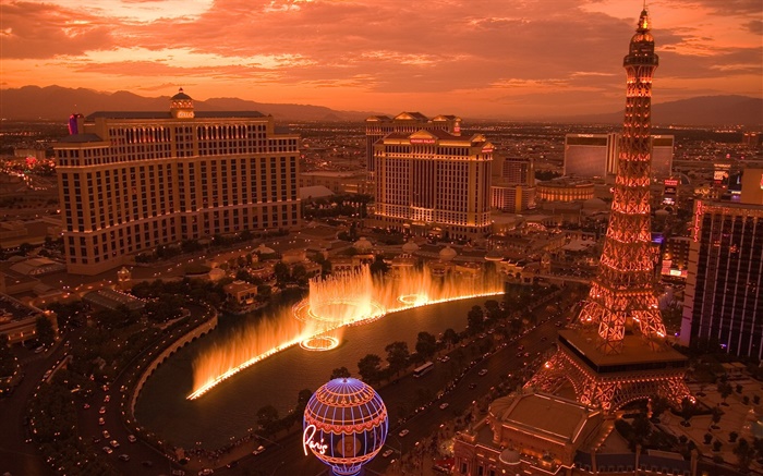 Las Vegas, cidade, fonte, luz, torre, casas Papéis de Parede, imagem