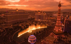 Las Vegas, cidade, fonte, luz, torre, casas HD Papéis de Parede