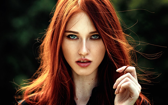 cabelo vermelho da menina adorável, olhos azuis Papéis de Parede, imagem