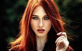 cabelo vermelho da menina adorável, olhos azuis HD Papéis de Parede