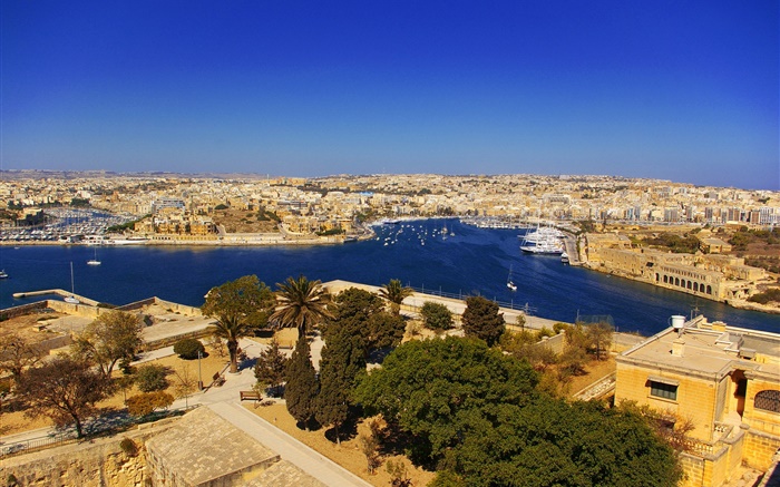 Malta, Zabbar, cidade, baía, casas Papéis de Parede, imagem