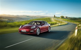 supercar vermelho Porsche, velocidade, estrada