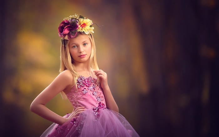 vestido roxo menina, grinalda, criança Papéis de Parede, imagem