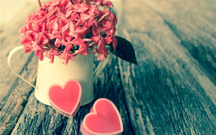 Flores vermelhas, bouquet, doces, corações do amor, dia dos namorados Papéis de Parede, imagem